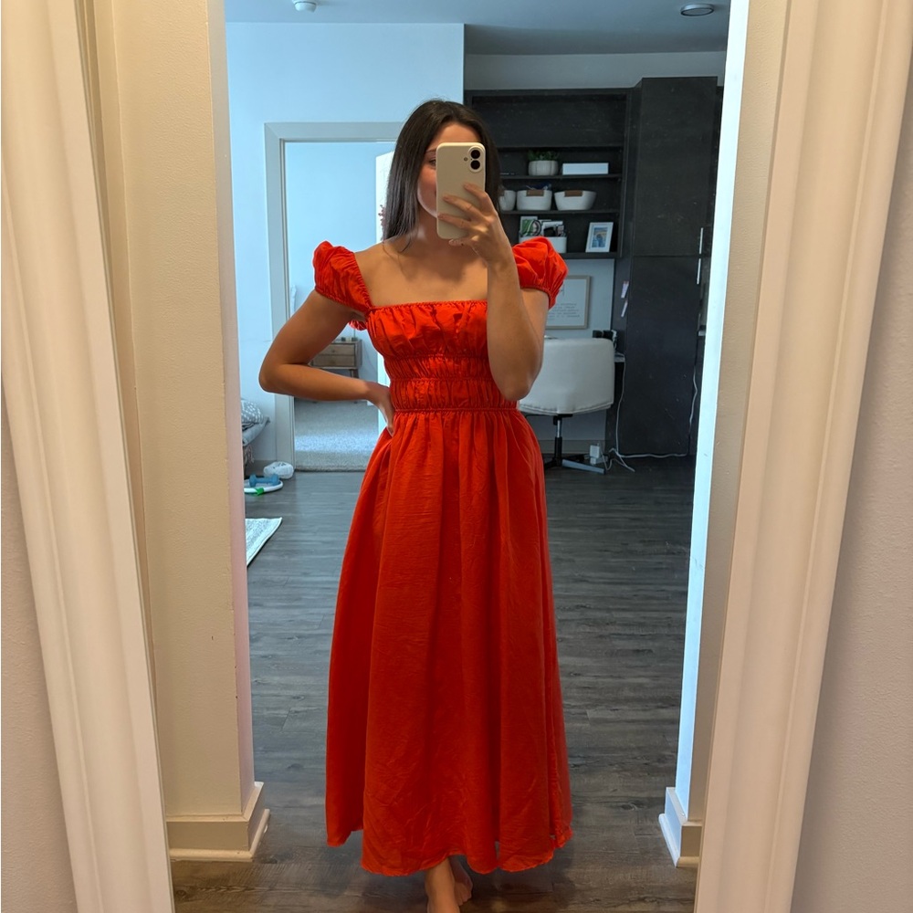 Red Puff Sleeve Maxi Dress